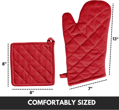 Oven Mitt (7"x13") & Pot Holder (8"x8") 100% Cotton Set of Heat Resistant Oven Gloves & Hot Pads for Gifts, BBQ, Cooking, Baking, Thanksgiving - Mustard Yellow