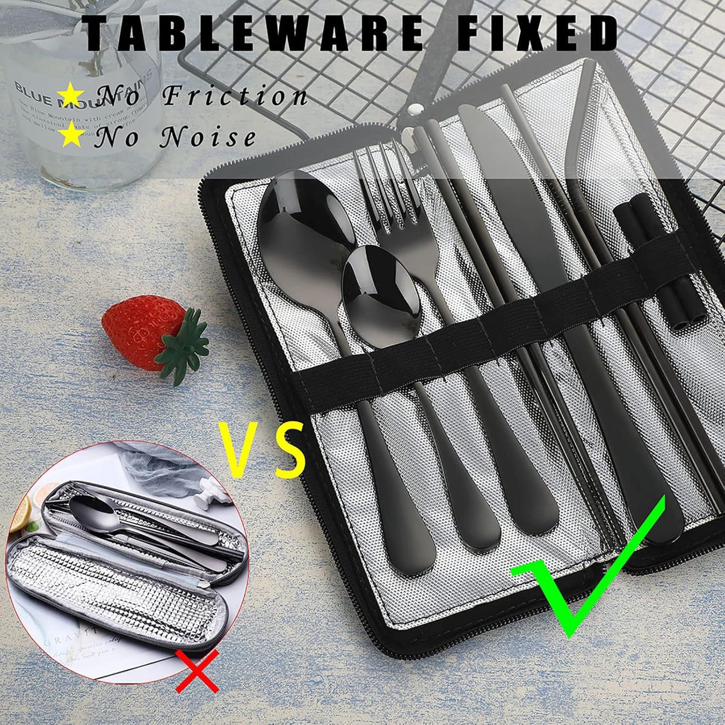 VANDBAO Camping Utensils Set, Portable Travel Utensils with Case for Fixing Tableware, Reusable Stainless Steel Stable Cutlery Set, Lunch Picnic Flatware Silverware (Rainbow Set)