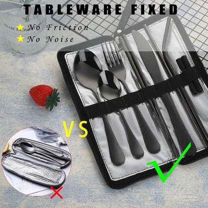 VANDBAO Camping Utensils Set, Portable Travel Utensils with Case for Fixing Tableware, Reusable Stainless Steel Stable Cutlery Set, Lunch Picnic Flatware Silverware (Rainbow Set)