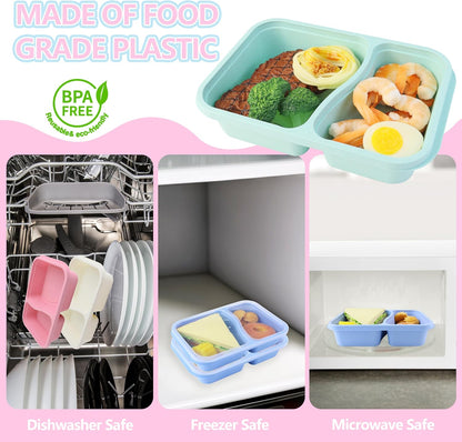 Finorder 6 Pack 4-Compartment Snack Containers, Reusable Food Containers for Kids School, Adults Office, Picnic Trip, Lunch Bento Box Meal Prep Containers (Bright Color Set)