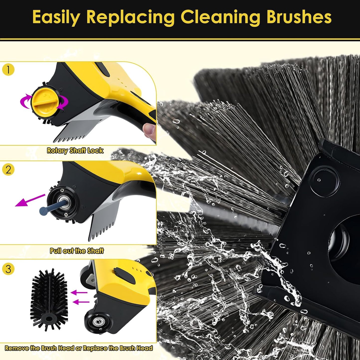 LINGSFIRE BBQ Grill Brush for Outdoor Grill, Electric Grill Cleaner with Water Tank Cordless Rechargeable BBQ Tool Spin Grill Cleaner Brush with 2 Removable Brush Head BBQ Grill Brush