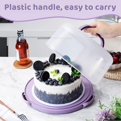 10in Plastic Cake Carrier with Handle, Round Cake Holder with Lid Pink Cake Container for 6in/8in/10in Cake(purple)