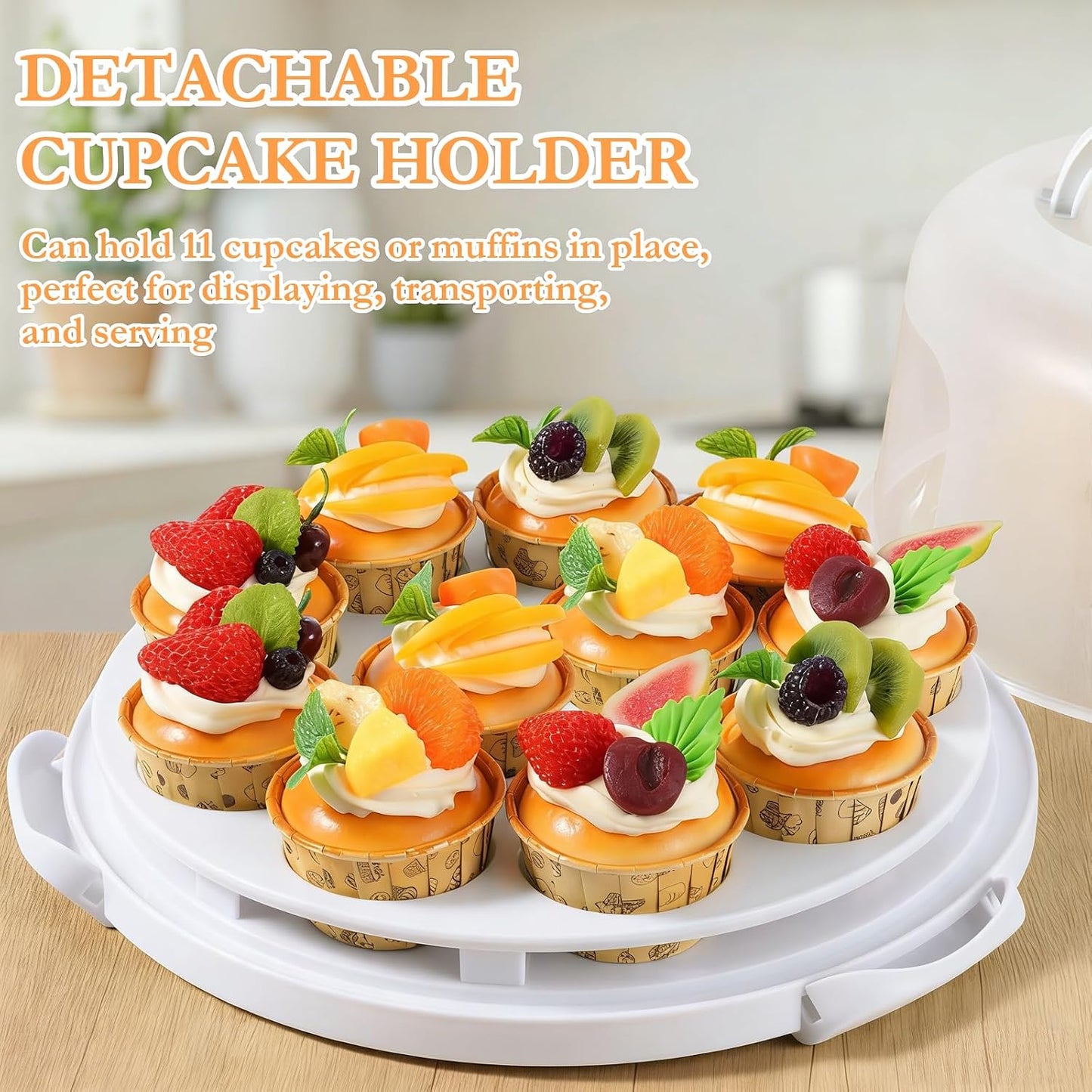 10 Inch Cake Carrier with Lid and Handle, Round Cake Container Cake Cover with 10 Inch Cake Boards & Cupcake Carrier, Portable Cake Holder with Lid for Transport Pie Nuts Fruit, Green