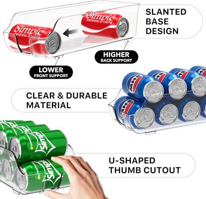 Simple Houseware Soda Can Organizer and Dispenser for Refrigerator / Pantry, Clear, Set of 2