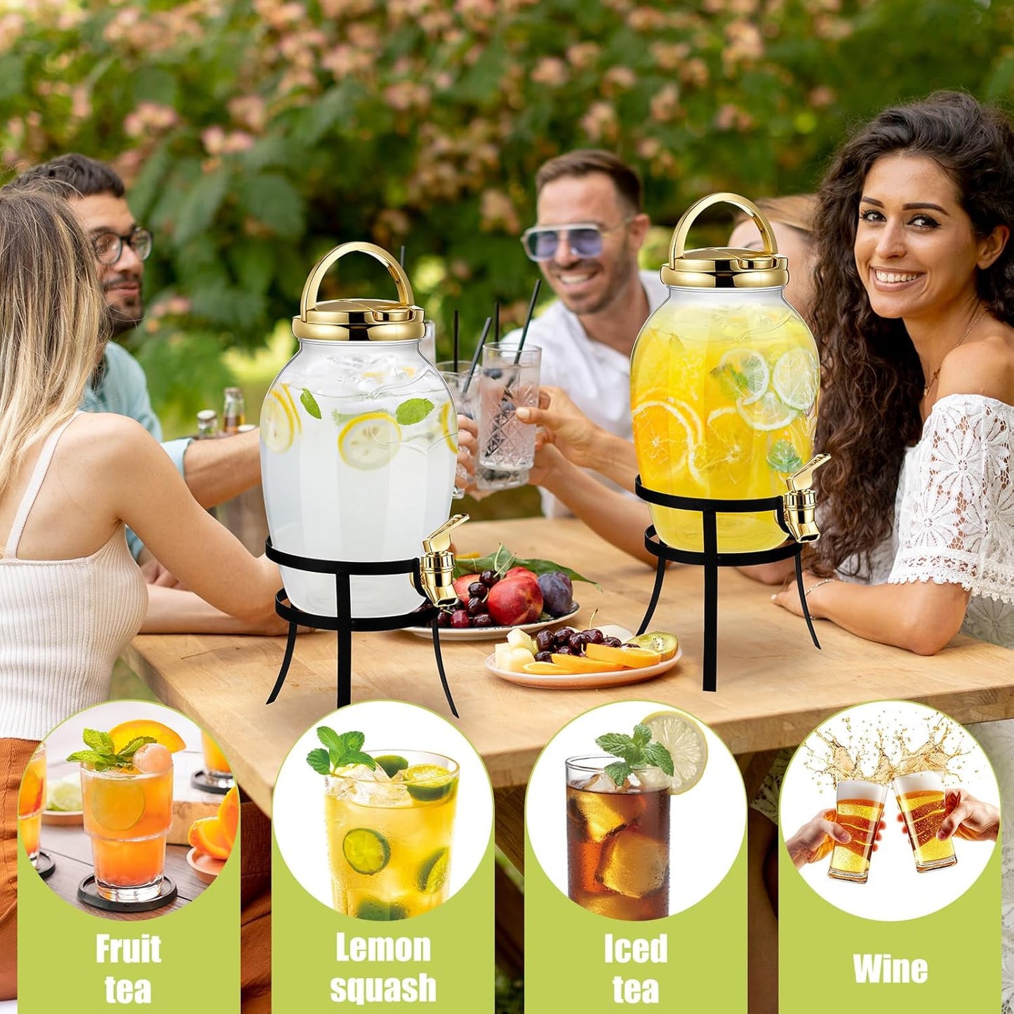Havawish 2 Pack 1.16 Gallon Drink Beverage Dispenser with Stand for Parties Plastic Water Lemonade Juice Dispenser with Spigot and Lid for Countertop Weddings(Gold)