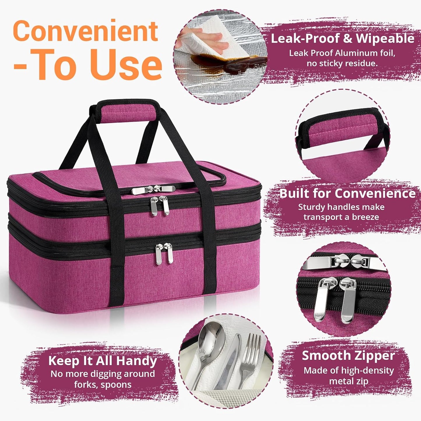 Double Insulated Casserole Carrier - Portable Casserole Carriers for Hot or Cold Food Lunch Tote Warmer or Cooler Bag for Potluck Parties Picnic Cookouts, Fits 9" x 13" Baking Dish - Grey