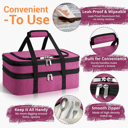 Double Insulated Casserole Carrier - Portable Casserole Carriers for Hot or Cold Food Lunch Tote Warmer or Cooler Bag for Potluck Parties Picnic Cookouts, Fits 9" x 13" Baking Dish - Grey