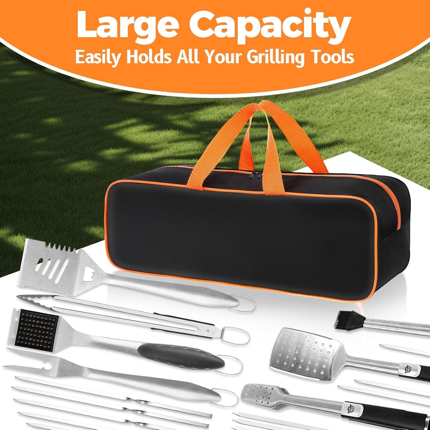 Grill Tool Storage Bag, 24" x 8" x 8" Large Capacity Grill Accessory Storage, 1680D Heavy-Duty Grill Utensil Storage, Accessories Storage Compatible with Blackstone (No Accessories)