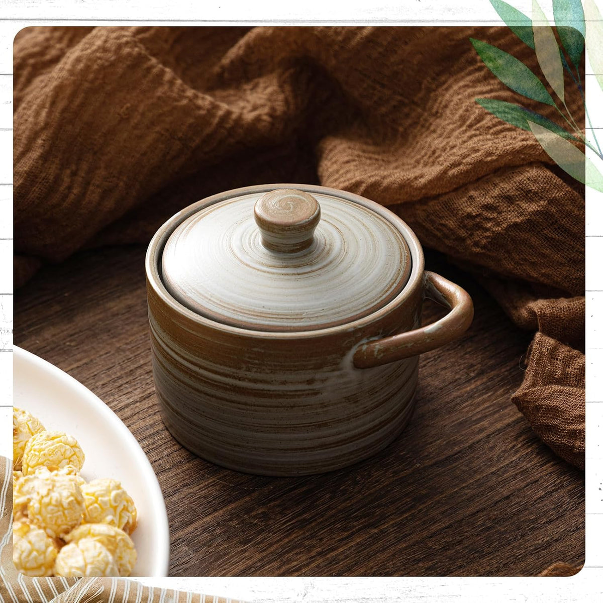 Honeydak Speckled Ceramic Salt Cellar with Lid and Wooden Spoon, Rustic Farmhouse Salt Pepper Cellar Holder for Mothers Day, Housewarming Gift, Heavyweight Spices Jar (Green)