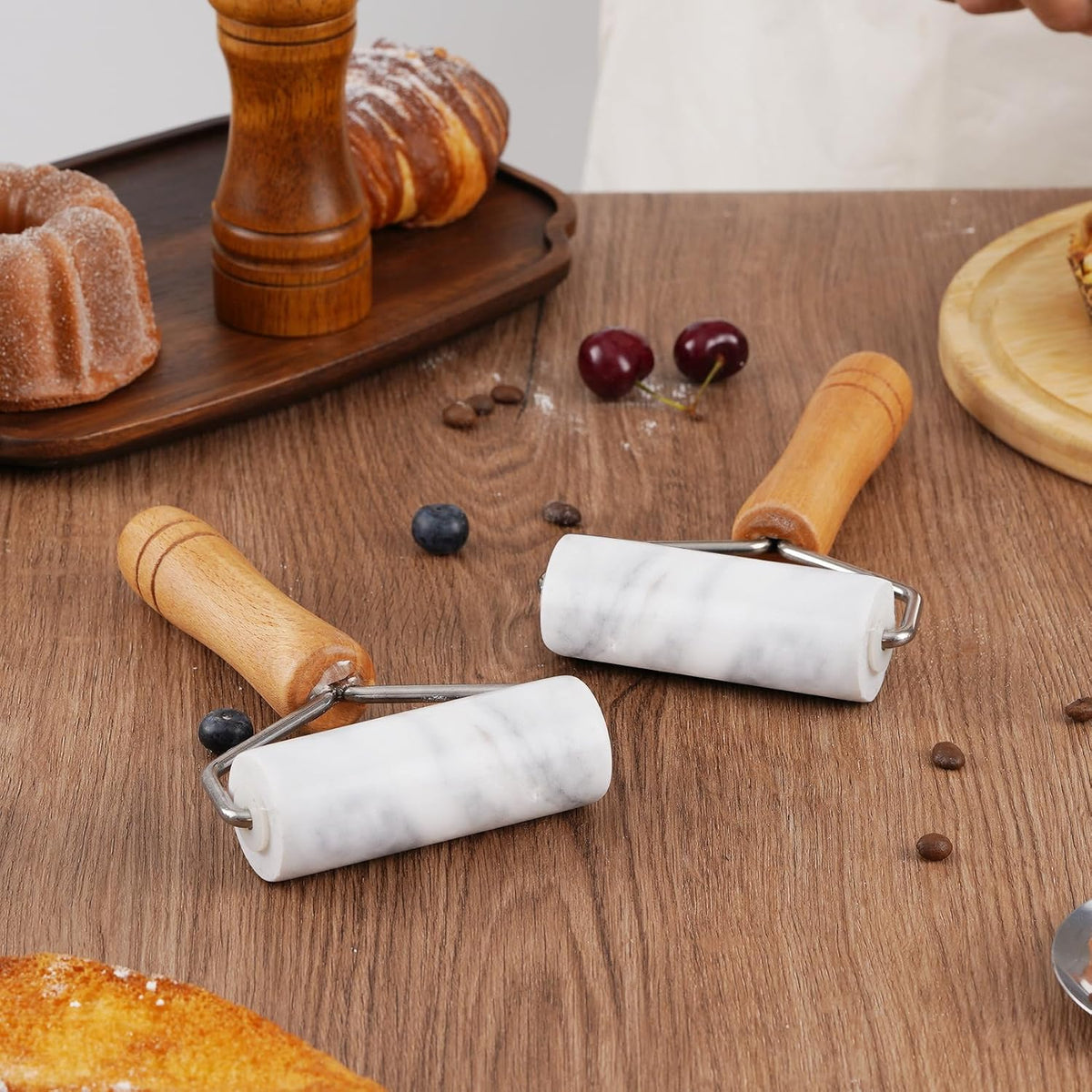 Small Marble Rolling Pin Pizza Roller for Baking (Type B Black)