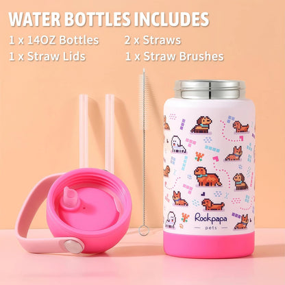 rockpapa Kids Lunch Box Set with 14oz Insulated Water Bottle & Lunch Bag, Leakproof 5.5 Cups Bento Box for School & Children, BPA-Free, Microwave Safe for Boys Girls (Grey Constr Turcks)