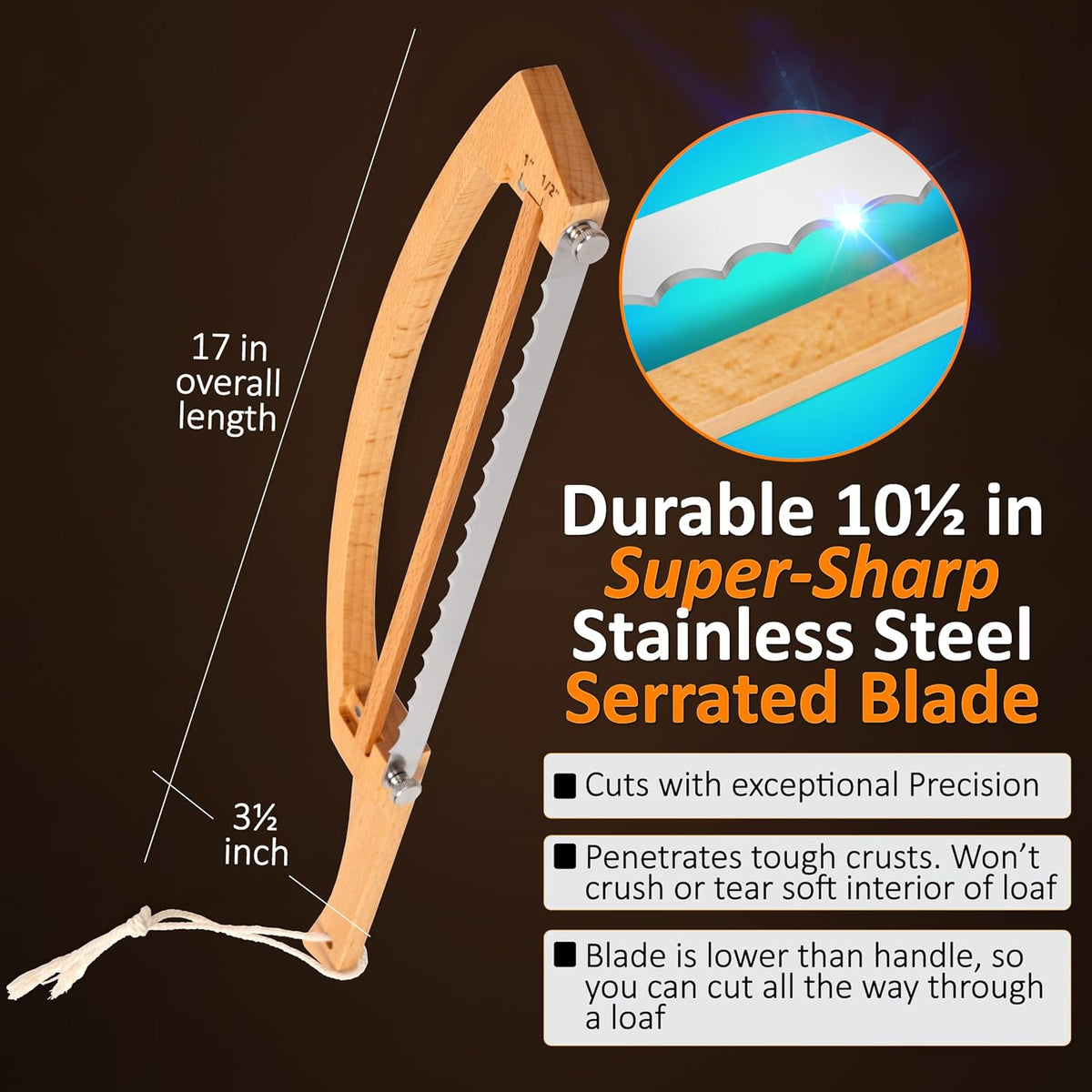 Adjustable Bread Knife for Homemade Bread with 1/2" and 1" Thickness Guides