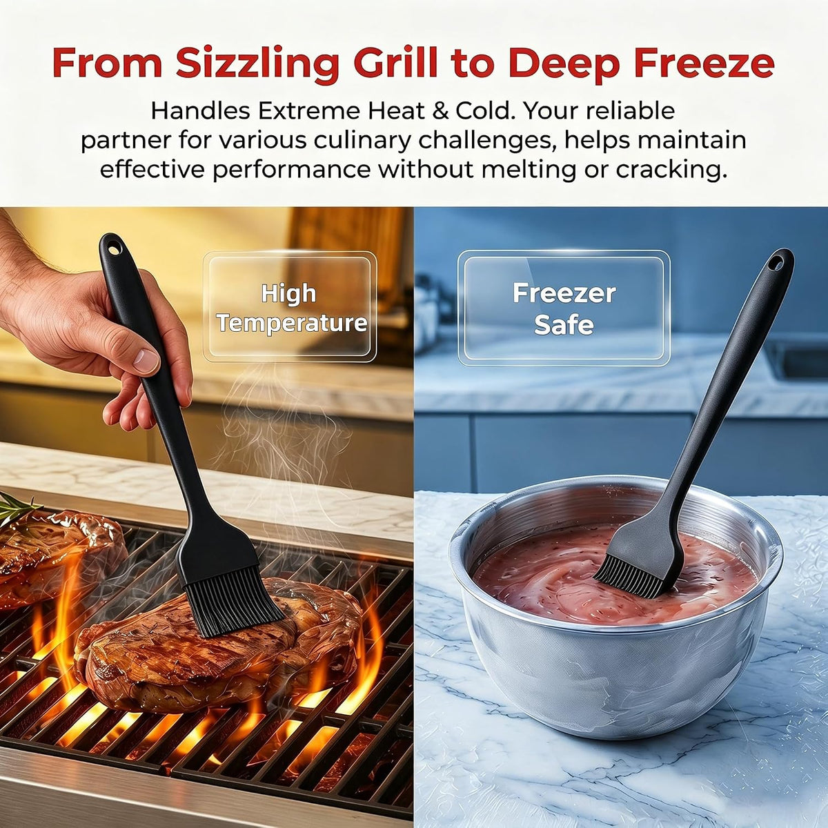 Silicone Basting Brush 2 Pack with Steel Core, Heat Safe BBQ Pastry