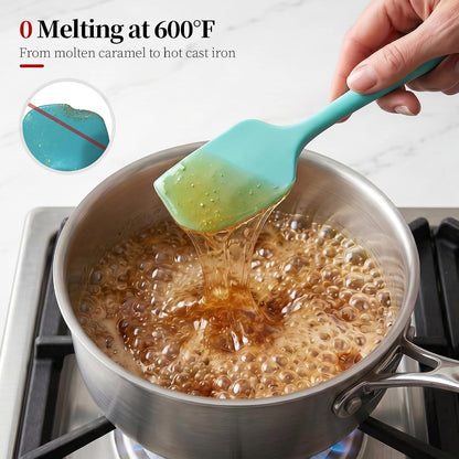 600ºF Heat Resistant Spatula, 11.34 inch High Heat Food Safe Semless Kitchen Silicone Scraper for Cooking Baking Mixing Scraping Stirring Nonstick Cookware Pan Bowl (Aqua Sky)