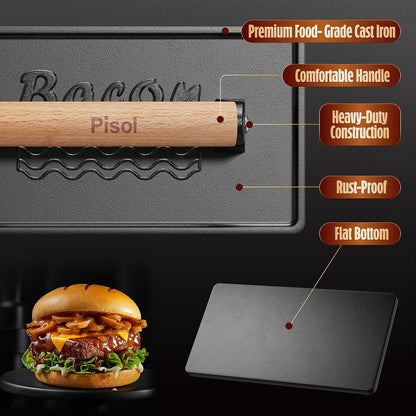 Pisol Cast Iron Smash Burger Press, Steak Weight Bacon Meat Press Tool
