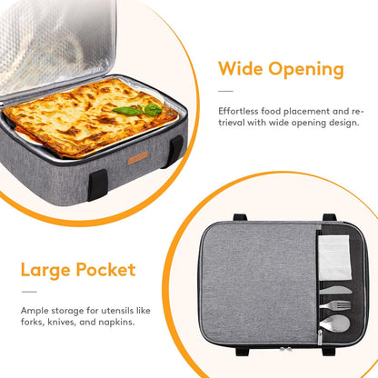 LUNCIA Insulated Single Decker Casserole Carrier, Lasagna Lugger Tote Keeps Food Hot or Cold, Thermal Lunch Bag for Potluck Parties, Picnic and Cookouts, Fits 9" x 13" Baking Dish, Black