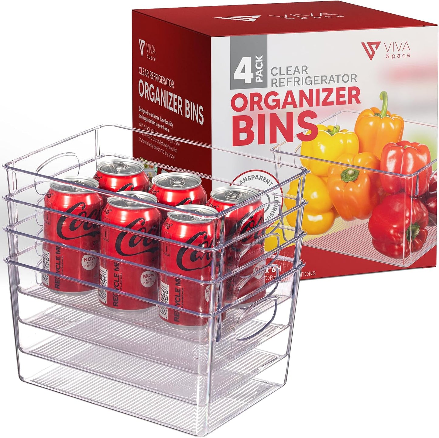 Clear Refrigerator Organizer Bins - Plastic Fridge Organizers - Storage Containers for Organizing Pantry, Cupboard, Cabinet, Freezer, Food, Fruit, Kitchen, Bathroom - Refrigerator Storage Bin set of 4