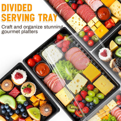 Shellwei 5 Pack Extra Large Charcuterie Board with Lids, 18 x 12 Inch Plastic Catering Trays for Cookies, Desserts, Candy, Reusable Serving Platters for Travel Party