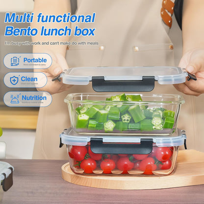 10-Pack Meal Prep Containers with Snap Locking Lids, Glass Airtight Lunch, Food Storage Containers, Microwave, Oven, Freezer and Dishwasher Friendly, Gray
