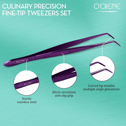O'Creme Stainless Steel Precision Kitchen Tweezer Tongs 6.25" with Fine Tip (Purple)