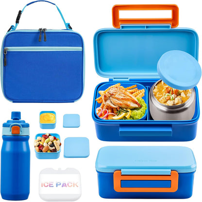 JXXM Bento Lunch Box for Kids With 8oz Thermo, Leakproof Bento Box with with 2 Compartments, Insulated Bottle, Lunch Bag, BPA Free Dishwasher Safe for School Girls Boys (Pink)