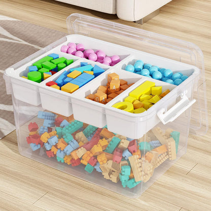 40Qt Stackable Storage Bins with Lids & Trays, Clear Plastic Latching Boxes Organizers with Dividers Portable 10Gal Containers for Arts & Crafts, Home and Car Trunk Organization, 2Pack