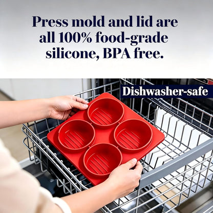 Hamburger Patty Press Maker, Silicone Burger Press Mold with Lid,4 Sealed Cavities,4.5 inch, Adjustable Thickness (1/4-1/2lbs) Hamburger Patty Container, Non-Stick,for Grill, BBQ, Meal Prep