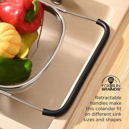Fox Run Stainless Steel Colander, 4.7 Quart Over The Sink Pasta Strainer
