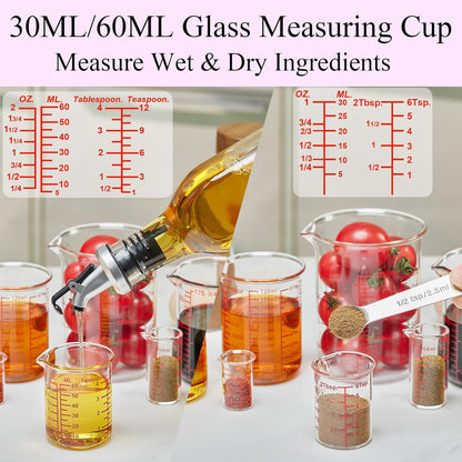 3 Piece Glass Measuring Cup Set, Includes 1/2-Cup, 1-Cup, and 2-Cup High Borosilicate Glasss Liquid Measuring Cups, Dishwasher, Freezer, Microwave, and Preheated Oven Safe, Essential Kitchen Tools