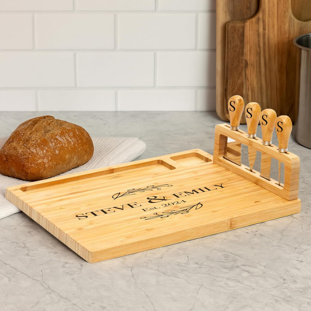 Bamboo Cheese Board and Charcuterie Boards Set & Serving Tray