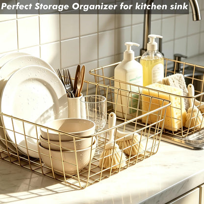White Wire Storage Baskets,11.1"x8.7"x4.7"Wire Freezer Storage Organizer Bins Farmhouse Metal Freezer Basket with Handles for Cabinets, Pantry, Closets, Bedrooms,White,4 Pack