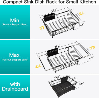 JASIWAY Dish Drying Rack in Sink, Dish Drainer with Cup and Utensil Holder