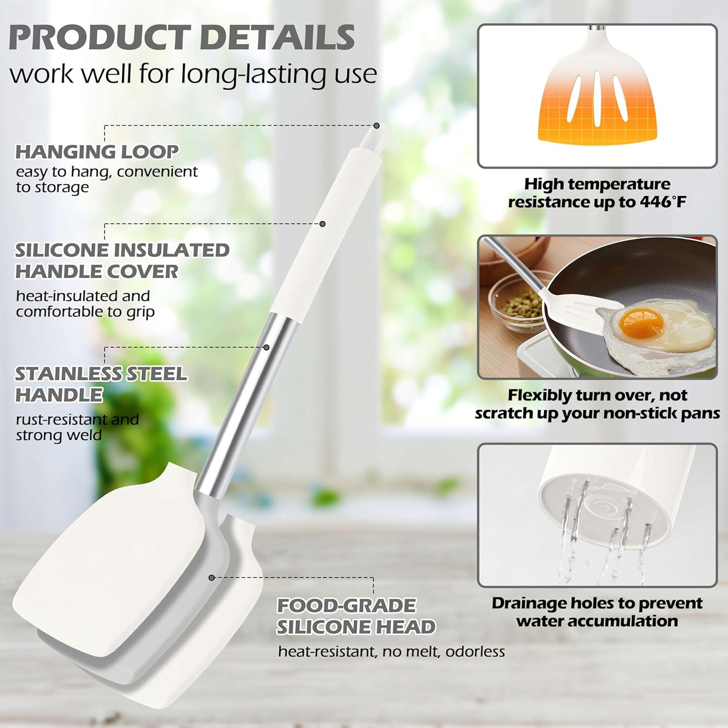 HaWare 29 PCS Silicone Cooking Utensils Set, Heat Resistant Kitchen Utensils Set with Stainless Steel Handle, Spatula Sets with Holder and Hooks, Kitchen Tools Gadgets for Nonstick Cookware -Khaki