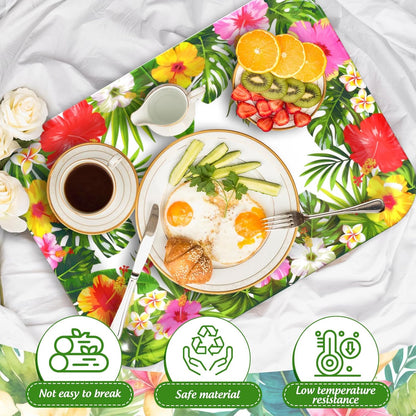 JarThenaAMCS 3Pcs Summer Tropical Luau Serving Trays Reusable Serving Dishes Watercolor Hawaiian Hibiscus Floral Monstera Melamine Platter for Pool Beach Aloha Birthday Party