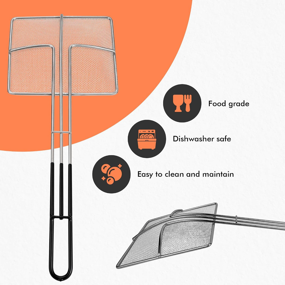 Deep Fryer Skimmer with Non-Slip Coated Handles, 2-Pack Cuisine Ready