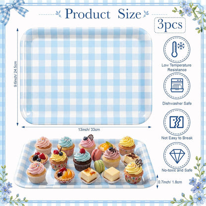 Vesici 3 Pcs Cherry Bow Serving Trays 13 x 10 Inch Pink Bow Cherry Melamine Platters Reusable Rectangular Serving Dishes for Coquette Wedding Baby Shower Birthday Party Sharing Snack Fruit Dessert