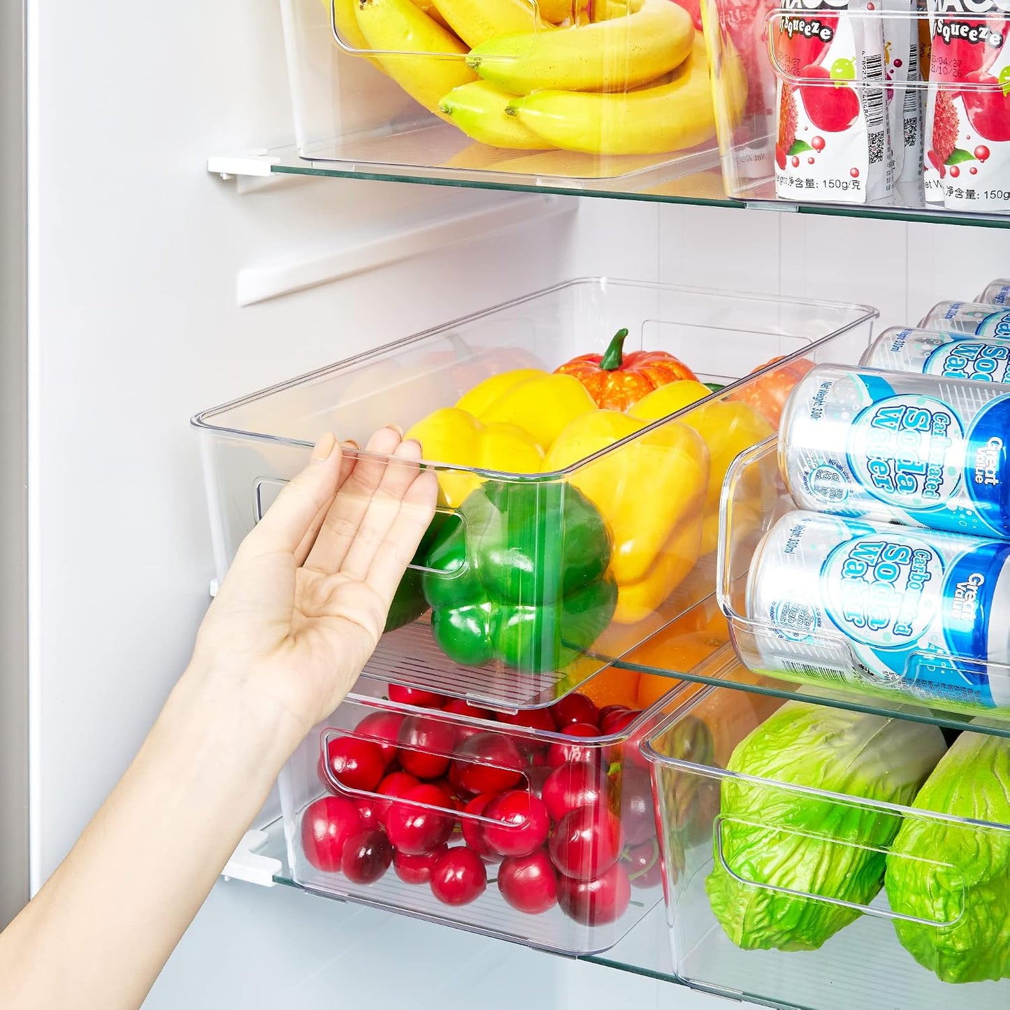 Vtopmart Set of 8 Fridge Organizer, Refrigerator Organizer Bins with Handles, Freezer Organizer Clear Organizing Bins, BPA-Free Fridge Storage Containers for Fridge, Freezer, Cabinet, Kitchen, Pantry