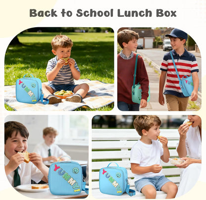Reusable Insulated Lunch Bag for Kids Teens & Adults with Adjustable Shoulder Strap - Large Durable Lunch Bag Tote for School Travel Picnic Work - Leakproof Design Lunch Carrier (Black -3D Dinosaur)