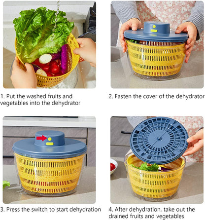 Electric Salad Spinner, 4L Lettuce Spinner Large Capacity USB Chargeble Fruit Vegetable Washer Dryer for Home Kitchen (Gray)