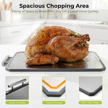 Freshware Titanium Cutting Board for Kitchen, Set of 2, Double Sided Cutting Boards, Pure Titanium/PP, Chopping Board with Juice Grooves, Dishwasher Safe, Medium 12.1" by 8.3" and Large 16.2" by 11"