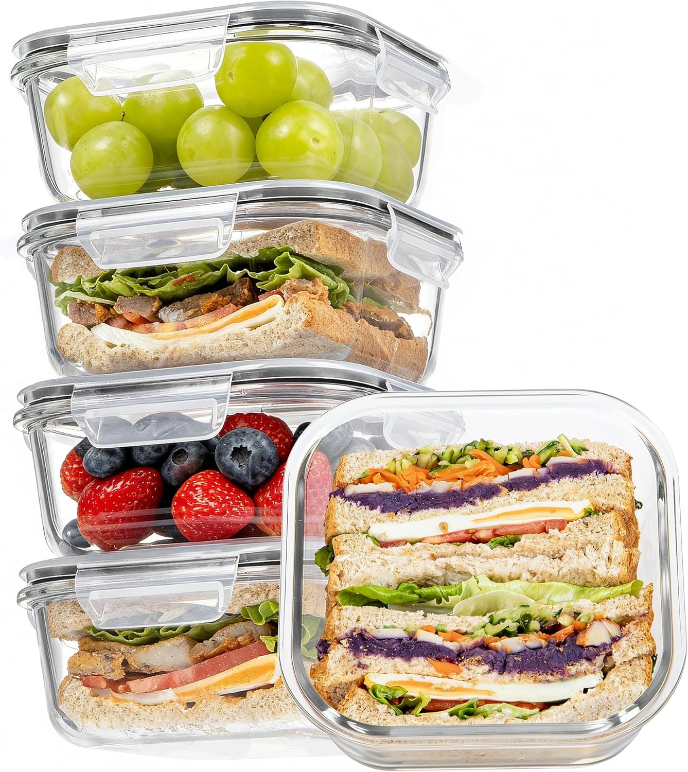 Vtopmart 10 Pack 35oz Glass Food Storage Containers with Lids, Meal Prep Containers, Airtight Reusable Lunch Container Set, Safe for Oven, Microwave, Freezer, and Dishwasher, Grey