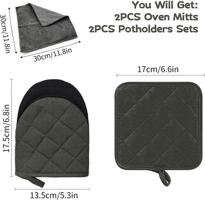 Goldmeet Mini Oven Mitts 2-Pack, 7"x5.5", 500°F Silicone Grip, Gray