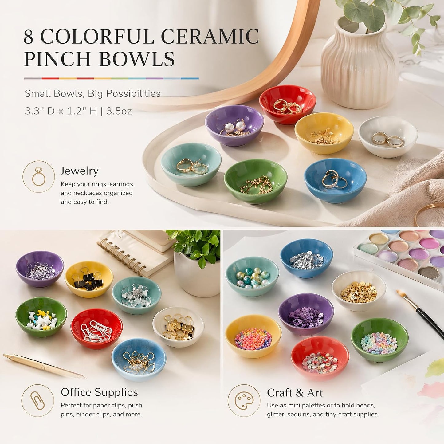 ZENFUN Set of 8 Ceramic Pinch Bowls Set, 3.5 Oz Porcelain Round Sauce Dipping Dishes, Mini Terracotta Dessert Bowls, Condiments Bowls in Bulk for Kitchen, Cooking Prep, Parties, Decor, Sushi