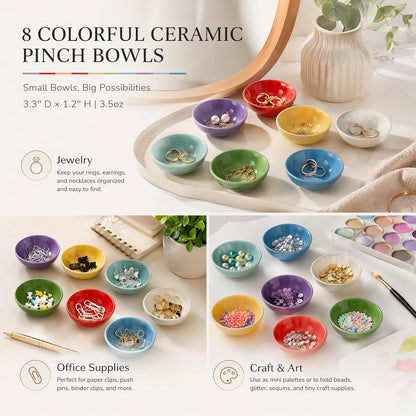 ZENFUN Set of 8 Ceramic Pinch Bowls Set, 3.5 Oz Porcelain Round Sauce Dipping Dishes, Mini Terracotta Dessert Bowls, Condiments Bowls in Bulk for Kitchen, Cooking Prep, Parties, Decor, Sushi