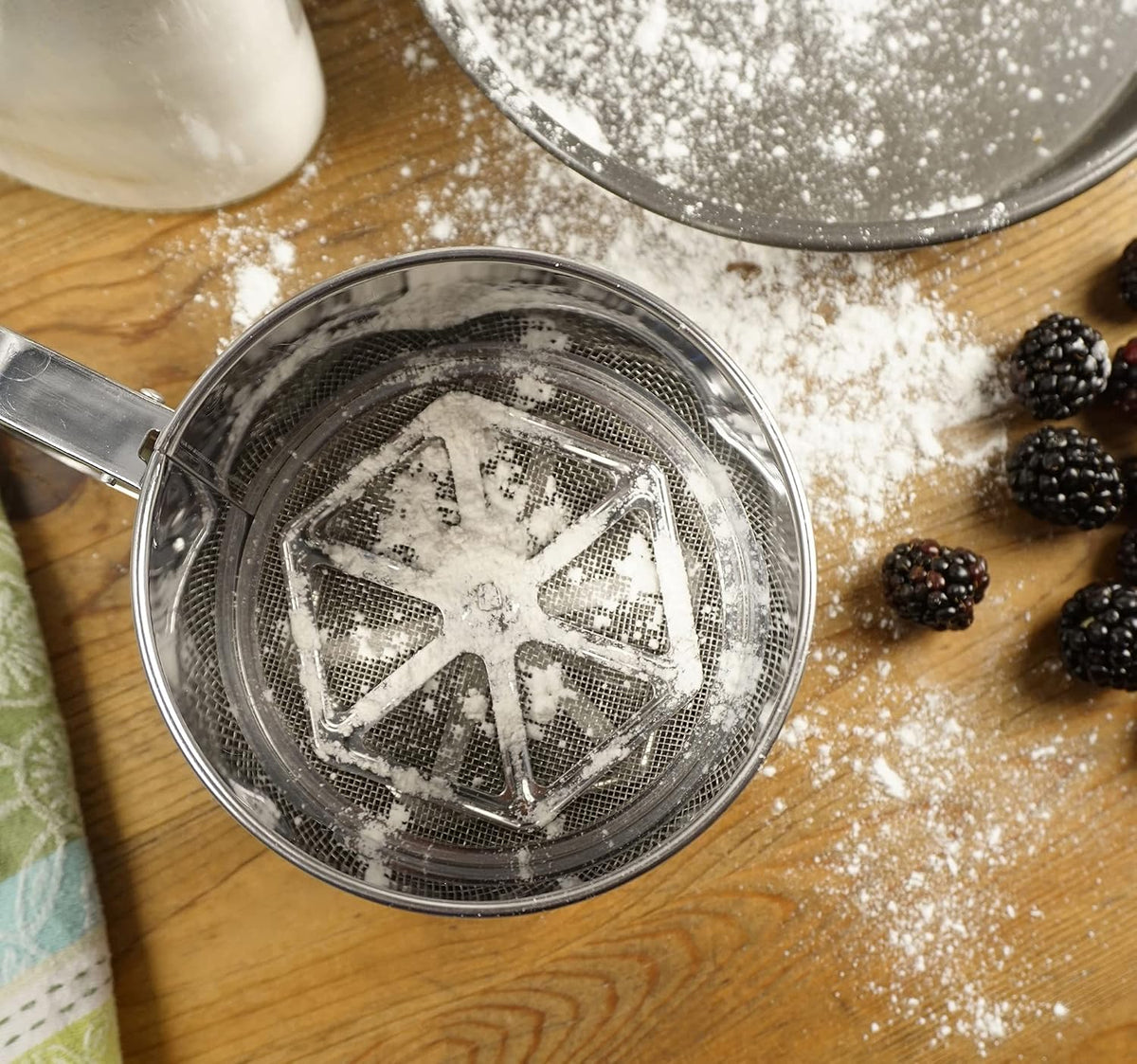 RSVP International Endurance® Stainless Steel Vintage One-Hand Sifter, 1 Cup | Top Cakes, Sift Flour, Marinade BBQ & More | Dishwasher Safe | Powder Sugar, Sift Flour, Spread Toppings & More