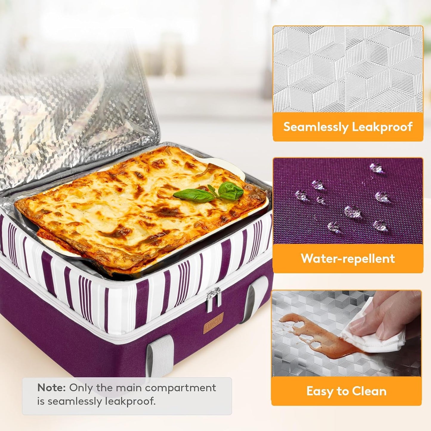 LUNCIA Insulated Single Decker Casserole Carrier, Lasagna Lugger Tote Keeps Food Hot or Cold, Thermal Lunch Bag for Potluck Parties, Picnic and Cookouts, Fits 9" x 13" Baking Dish, Black