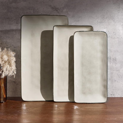 Famiware Serving Platter, Rectangular 15.67/14.1/12.6inch Serving Dishes for Entertaining, Microwave Dishwasher Safe, Stoneware Serving Trays for Party, Turkey, Cheese, Ocean Series, Cappuccino White