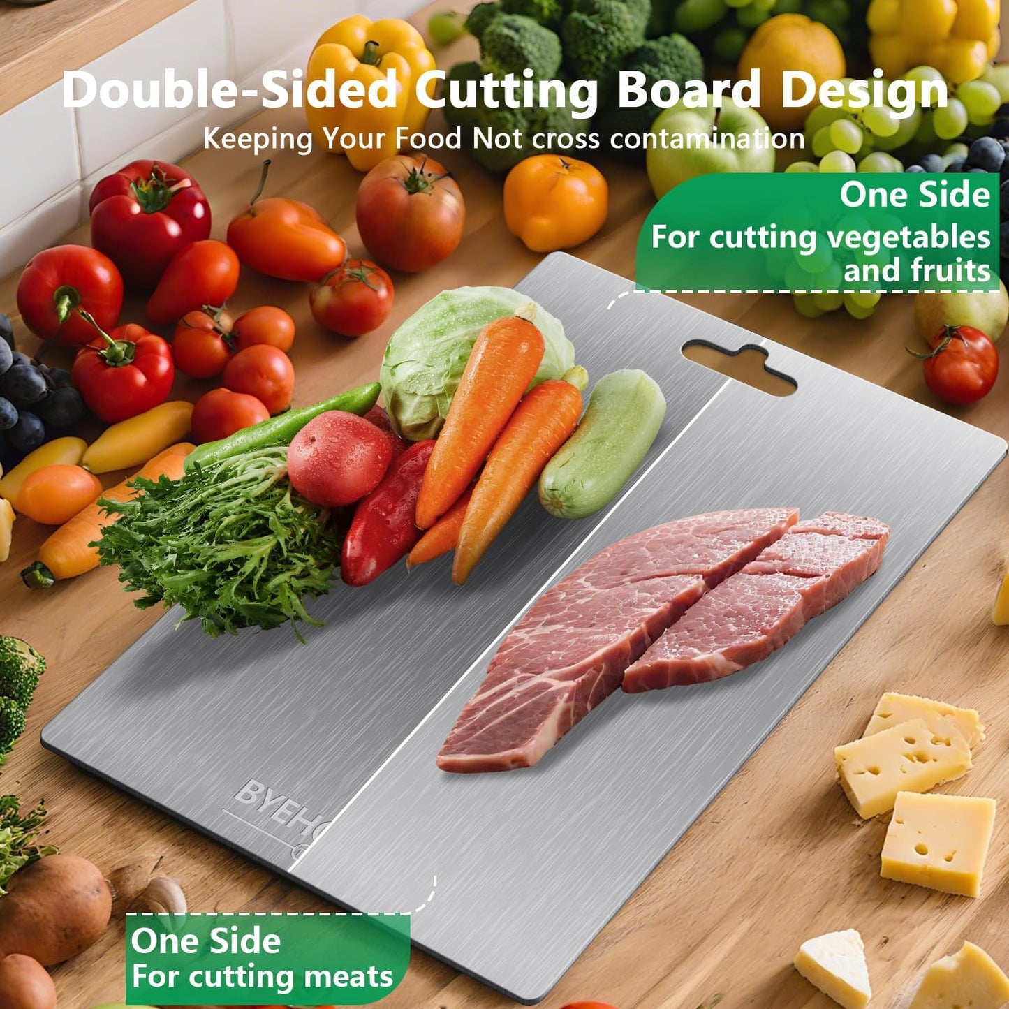 Titanium Cutting Boards for Kitchen [Set of 3], Double Sided Pure Titanium Cutting Board | Easy to Clean | Dishwasher Safe | Food-Grade Raw & Cooked Foods or Outdoor Camping Chopping Board