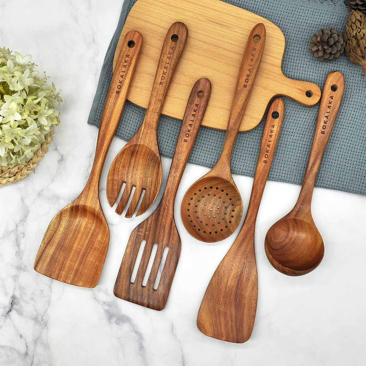 Wooden Spoons for Cooking, Natural Teak Wooden Kitchen Utensils Set Wooden Utensils for Cooking Wooden Cooking Utensils Wooden Spatulas for Cooking (10)