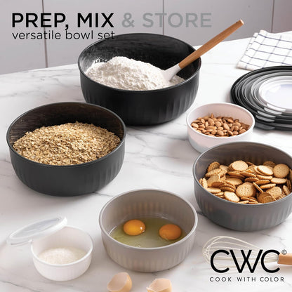 COOK WITH COLOR Prep Bowls with Lids- Wide and Deep Nesting Plastic Small Mixing Bowl Set with Lids, 8 Piece Set - Wide Bowls, Blue